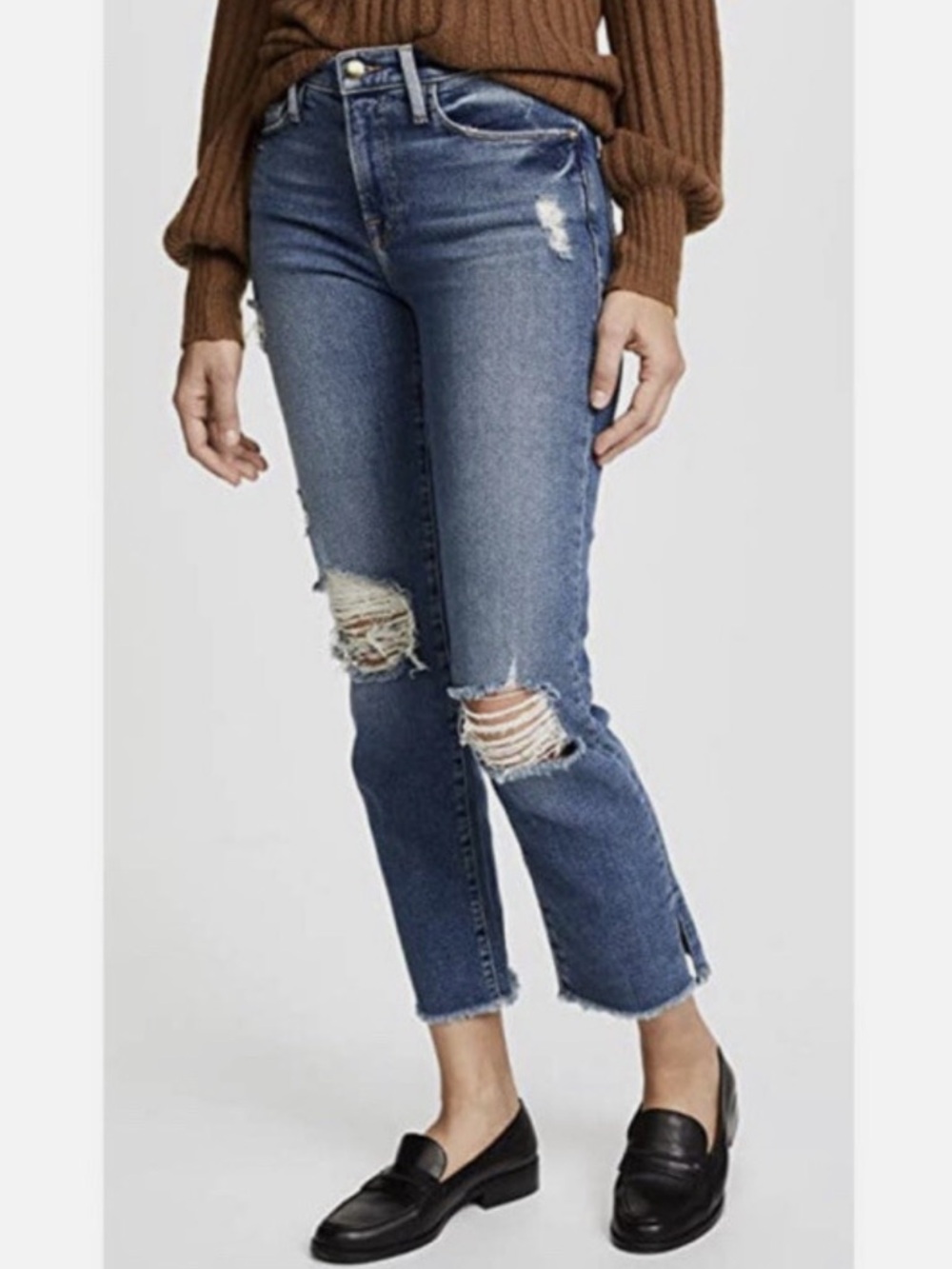 FRAME Denim Le Nouveau Straight Distressed Crop Jeans Size 27 Stretch Denim